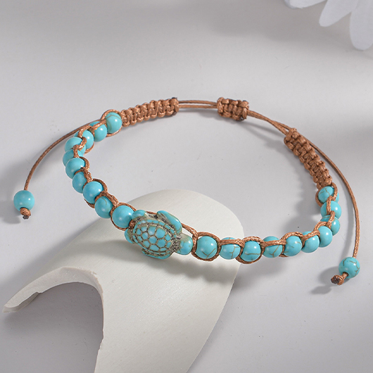 Turtle Mint Green Polyresin Beaded Anklet