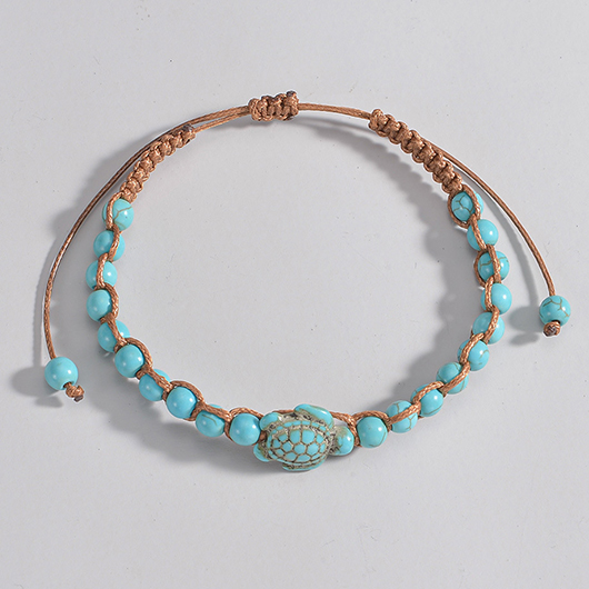 Turtle Mint Green Polyresin Beaded Anklet