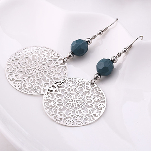 boucles d'oreilles rondes creuses en alliage d'argent tribal