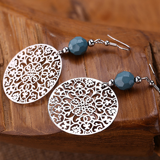 boucles d'oreilles rondes creuses en alliage d'argent tribal