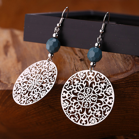 boucles d'oreilles rondes creuses en alliage d'argent tribal