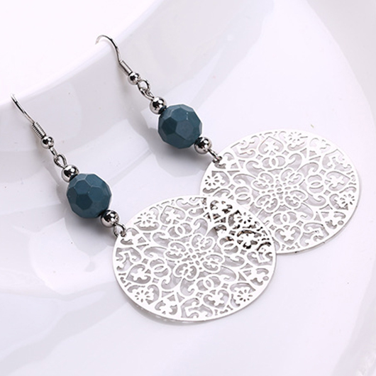 boucles d'oreilles rondes creuses en alliage d'argent tribal