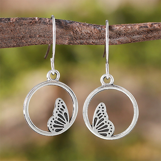 Silver jewelry,Round Butterfly Hollow Silver Alloy Earrings