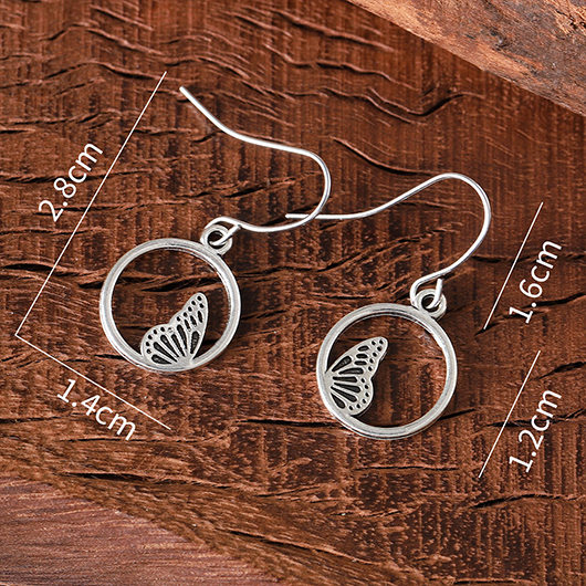 Silver jewelry,Round Butterfly Hollow Silver Alloy Earrings
