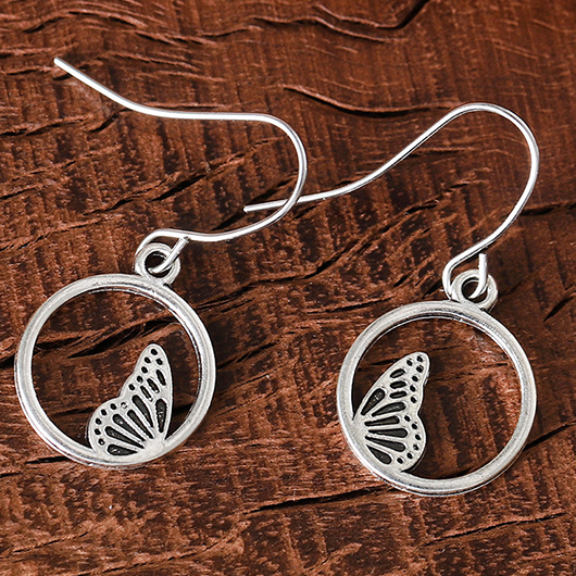Silver jewelry,Round Butterfly Hollow Silver Alloy Earrings