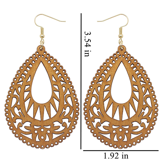 Dark Camel jewelry,Dark Camel Hollow Waterdrop Wood Earrings