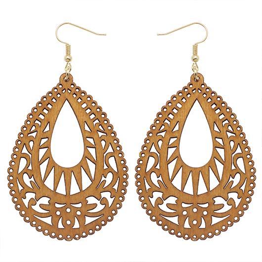 Dark Camel jewelry,Dark Camel Hollow Waterdrop Wood Earrings