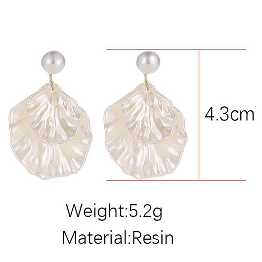 White jewelry,Geometric jewelry,Shell Design White Polyresin Pearl Earrings