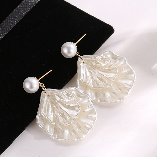 White jewelry,Geometric jewelry,Shell Design White Polyresin Pearl Earrings