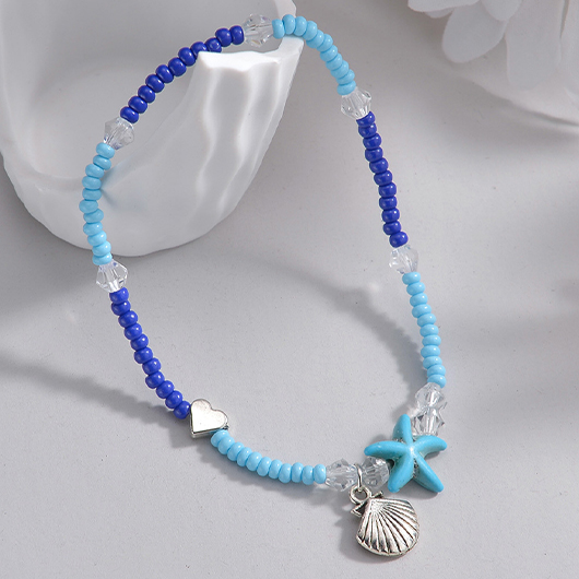 Dark Blue jewelry,Light Blue jewelry,Contrast Color jewelry,Beaded Shell Dark Blue Polyresin Anklet