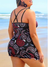 Black plus size,Paisley plus size,ROTITA Cross Strap Paisley Print Black Plus Size Swimdress Top