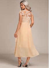 Champagne dresses,Plain Color dresses,Party dresses,Elegant dresses,ROTITA Lace Champagne High Low Round Neck Dress