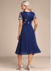 Navy dresses,Plain Color dresses,Party dresses,Elegant dresses,ROTITA Embroidery Navy Round Neck Short Sleeve Dress