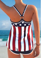 Navy swimwear,Flag swimwear,Striped swimwear,Geometric swimwear,ROTITA American Flag Circular Ring Criss Cross Navy Tankini Set