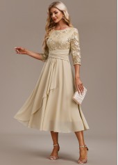 robe à manches 3/4 col rond champagne broderie rotita