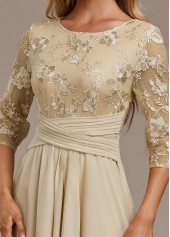 Champagne dresses,Plain Color dresses,Party dresses,Elegant dresses,ROTITA Embroidery Champagne Round Neck 3/4 Sleeve Dress