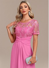 Pink dresses,Plain Color dresses,Party dresses,Elegant dresses,ROTITA Lace Split Pink H Shape Dress