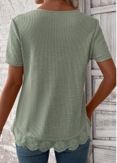 Sage Green tops,Plain Color tops,ROTITA Lace Sage Green Square Neck Short Sleeve T Shirt