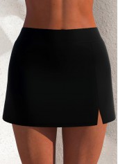 Black swimwear,Plain Color swimwear,ROTITA Mid Waist Black Pocket Side Slit Pantskirt