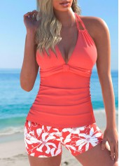 ensemble tankini à imprimé floral corail et cordon de serrage rotita
