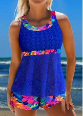 ensemble tankini à imprimé floral bleu royal en dentelle rotita