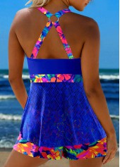 Royal Blue swimwear,Floral swimwear,Plants swimwear,ROTITA Lace Royal Blue Floral Print Tankini Set