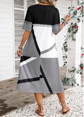 Dark Grey dresses,Geometric dresses,Striped dresses,Everyday dresses,Casual dresses,Button Geometric Print Dark Grey Scoop Neck Dress