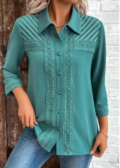 chemise à manches 3/4 bouton turquoise patchwork rotita