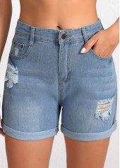 Shorts mit normaler hoher Taille und Knopfleiste in Denim-Blau