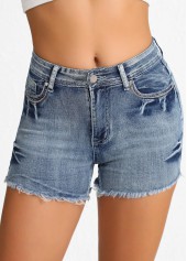 Shorts mit geradem Bein und Knopfleiste in Ombré-Denimblau