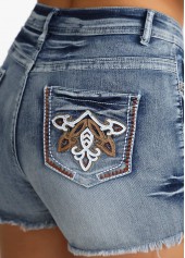 Denim Blue bottoms,Ombre bottoms,Ombre Denim Blue Straight Leg Button Fly Shorts