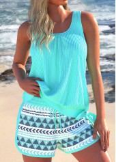 Mint Green plus size,Geometric plus size,ROTITA Plus Size Bowknot Geometric Print Mint Green Tankini Set