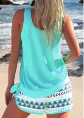 Mint Green plus size,Geometric plus size,ROTITA Plus Size Bowknot Geometric Print Mint Green Tankini Set