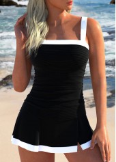 ensemble tankini patchwork noir à reliure contrastée rotita