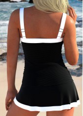 Black swimwear,Contrast Color swimwear,ROTITA Contrast Binding Black Patchwork Tankini Set