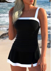 Black swimwear,Contrast Color swimwear,ROTITA Contrast Binding Black Patchwork Tankini Set