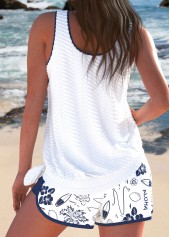 White swimwear,Graphic swimwear,Floral swimwear,Plants swimwear,ROTITA Tie White Graffiti Print Tankini Set