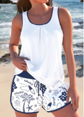 White swimwear,Graphic swimwear,Floral swimwear,Plants swimwear,ROTITA Tie White Graffiti Print Tankini Set