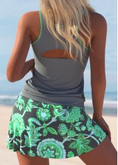 Dark Grey plus size,Floral plus size,Plants plus size,ROTITA Plus Size Cut Out Floral Print Tankini Set