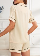 Beige loungewear,Contrast Color loungewear,Beige Shirt Collar Short Sleeve Lounge Top and Shorts