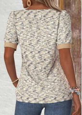 Light Coffee tops,Plain Color tops,ROTITA Button Light Coffee Asymmetrical Neck Short Sleeve T Shirt