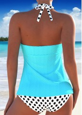 Light Blue swimwear,Dot swimwear,ROTITA Ruched Light Blue Polka Dot Tankini Set