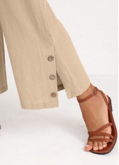 Beige bottoms,Plain Color bottoms,Split Elastic Waist High Waisted Beige Pants