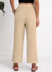 Beige bottoms,Plain Color bottoms,Split Elastic Waist High Waisted Beige Pants