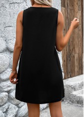 Black dresses,Plain Color dresses,Everyday dresses,Casual dresses,ROTITA Black A Line Split Neck Sleeveless Dress