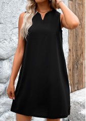 Black dresses,Plain Color dresses,Everyday dresses,Casual dresses,ROTITA Black A Line Split Neck Sleeveless Dress