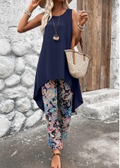 Navy jumpsuits&rompers,Tribal jumpsuits&rompers,Paisley jumpsuits&rompers,ROTITA Lightweight Tribal Print Navy Ankle Length Top  and Pants