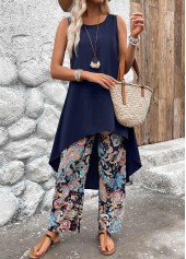Navy jumpsuits&rompers,Tribal jumpsuits&rompers,Paisley jumpsuits&rompers,ROTITA Lightweight Tribal Print Navy Ankle Length Top  and Pants