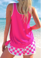 Hot Pink swimwear,Geometric swimwear,Plaid swimwear,ROTITA Jacquard Hot Pink Geometric Print Tankini Set