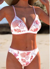 Red swimwear,Animal Print swimwear,Plants swimwear,ROTITA Patchwork Red Marine Life Print Bikini Set